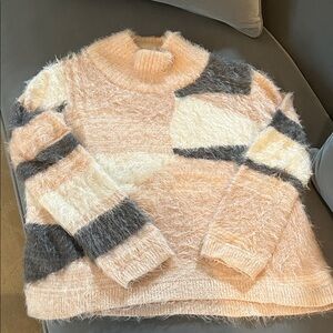 Vince Camuto Textured Sweater in Cream, Gray, and Pink